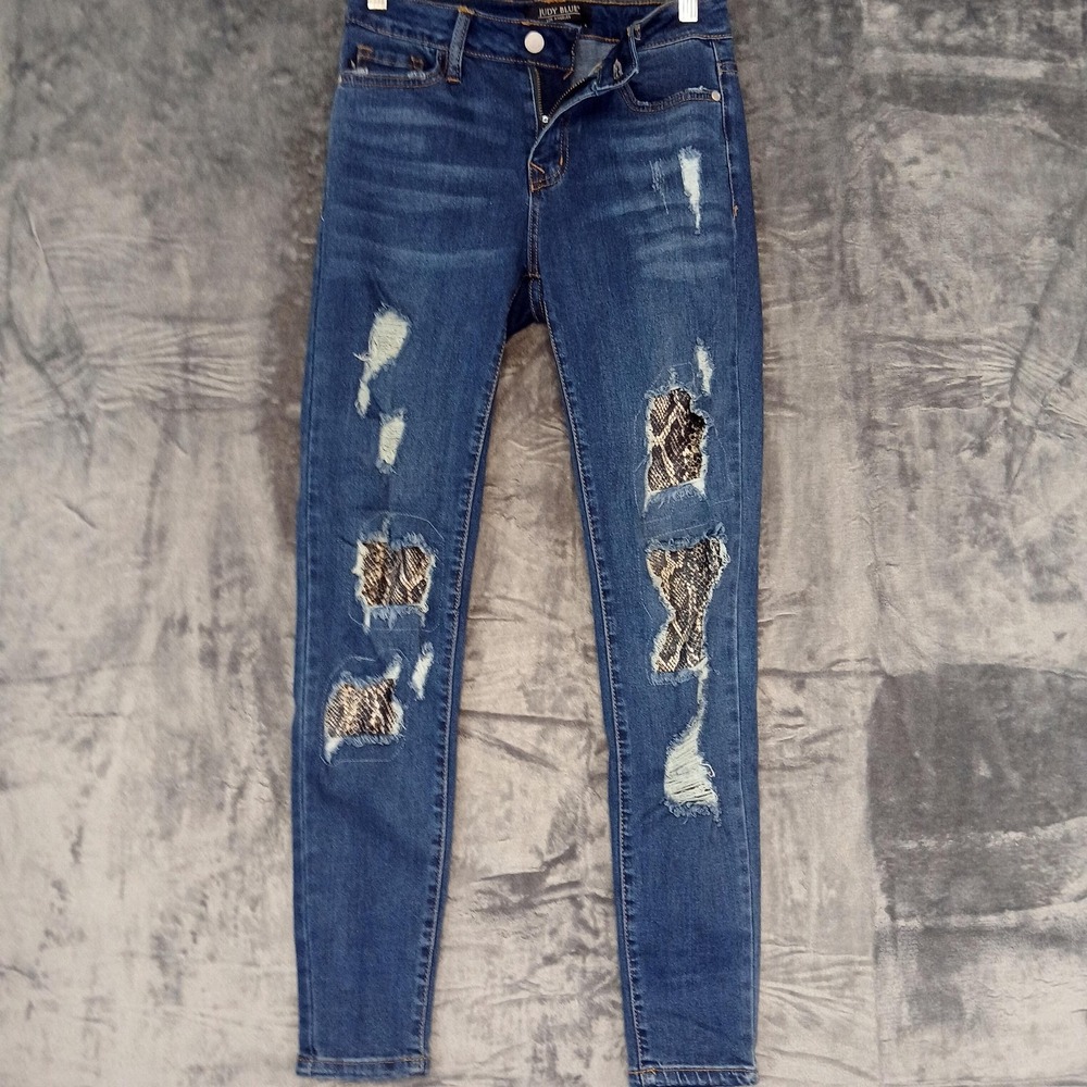 Judy Blue Jeans Womens 3 26 Blue Skinny‎ Fit Distressed Snake Patch Ripped Denim